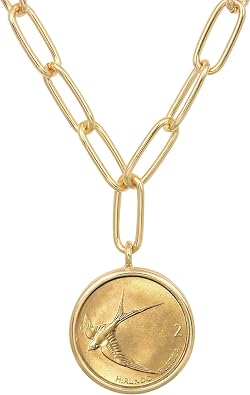 قلادة بارن سوالو عملة - 18 بوصة ورقة كليب سلسلة - Goldtone جولة الحافة - Solvenia 2 تولار