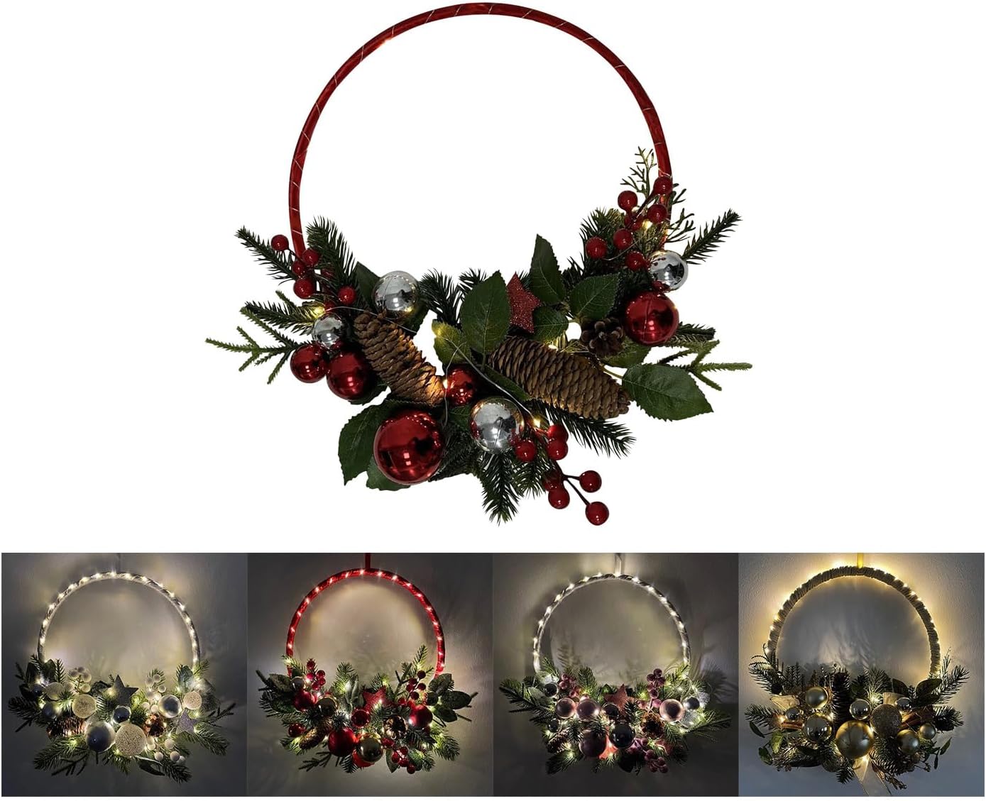 12 Inch Christmas Wreath with Lights,LED Lighted Christmas