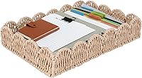 Qinpufu Natural Paper Rope Woven Letter Tray - Eco-Friendly Desk Organizer for A4 Paper, Files, Mail & Office Supplies, Home School Storage