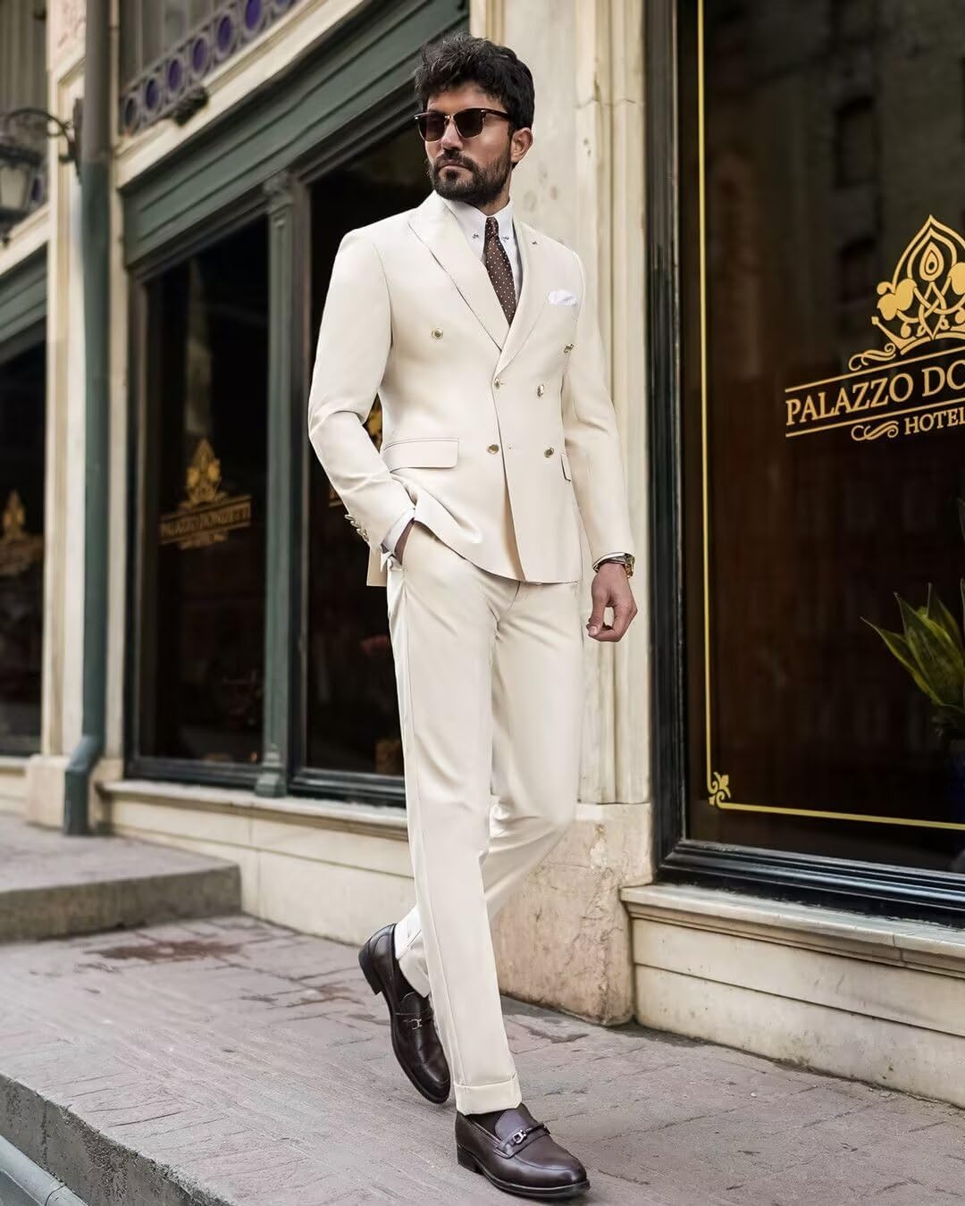 HUUTOE Mens Suits Slim Fit 2 Piece Double Breasted Suit Blue Prom Suits for Men Regular Fit Suit Prom Tuxedo for Men2025