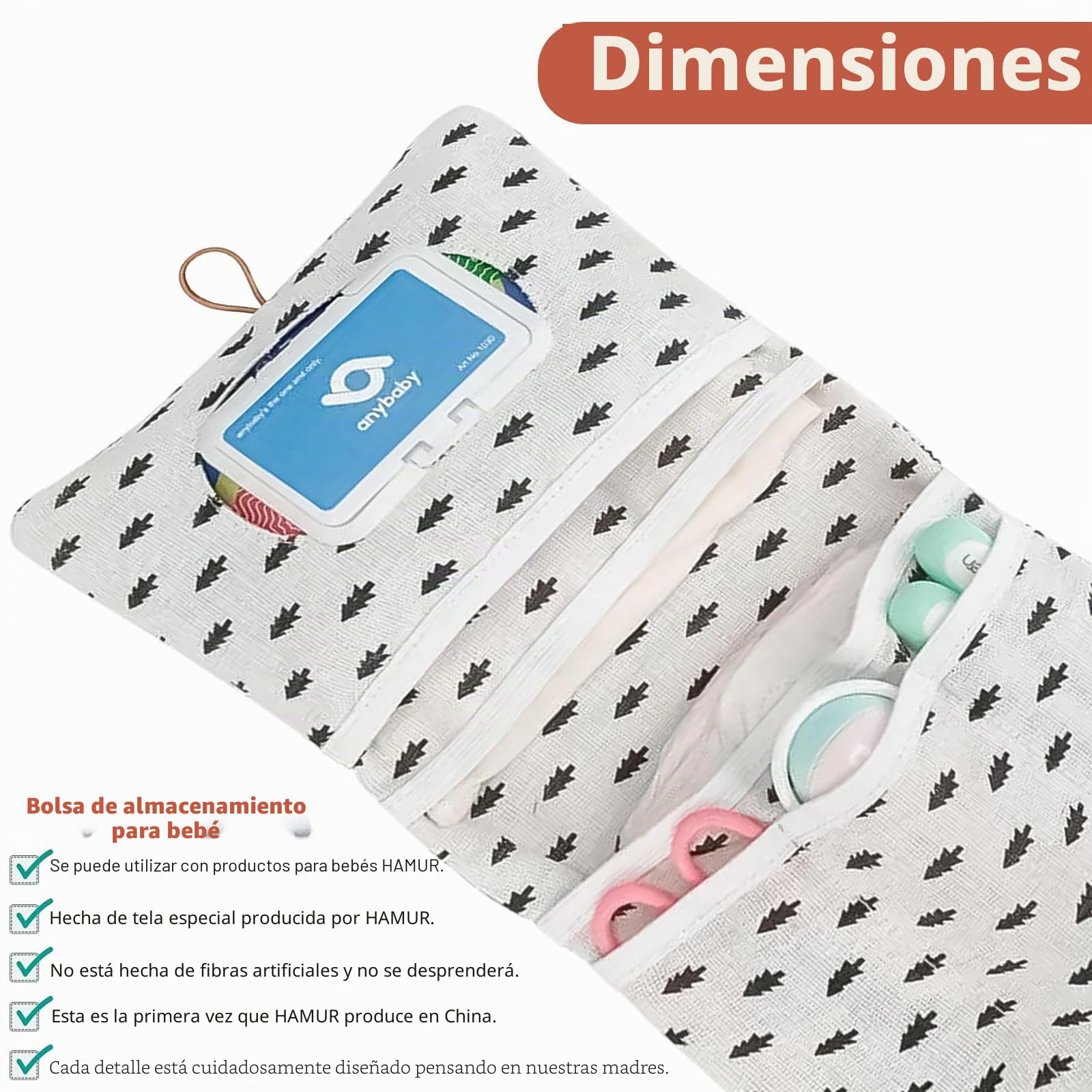 Bolsa de pañales organizador y neceser de cosméticos, 2 en 1, bolsa de pañales pequeña, organizador de pañales para mamá y viajes (erizos)