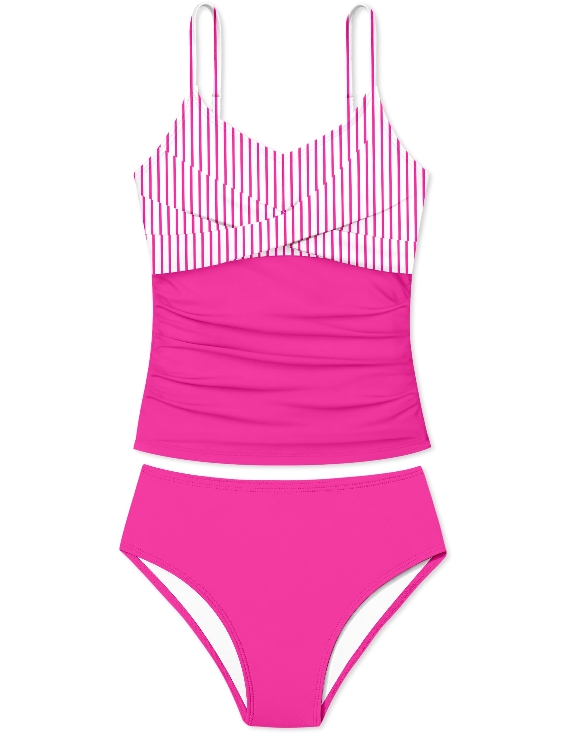 Girls Swimsuit 2 Piece Bathing Suit Criss Cross Ruched Girl Tankini Sets Printed Girls' Swimwear for 9-18 Years