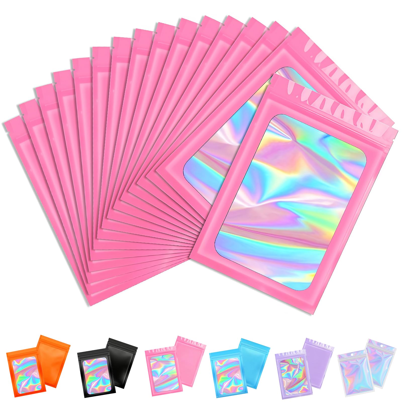 100pcs Pink Smell Proof Mylar Bags 7x10cm - Resealable Sweet Pouches, Small Plastic Bags for Lipgloss, Jewelry, Food Storage
