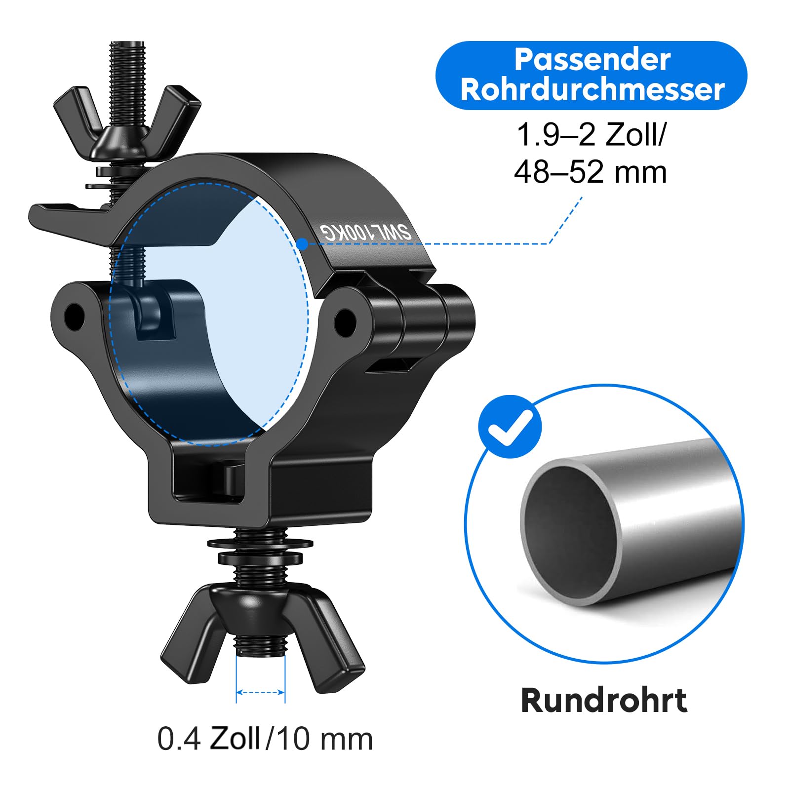 4 piezas Truss Clamp Abrazadera para Luces de Escenarios Aleación de aluminio Pinza de Gancho Truss Clamp para Cabeza Móvil LED par Carga de 100 kg para 48-52mm Tubo
