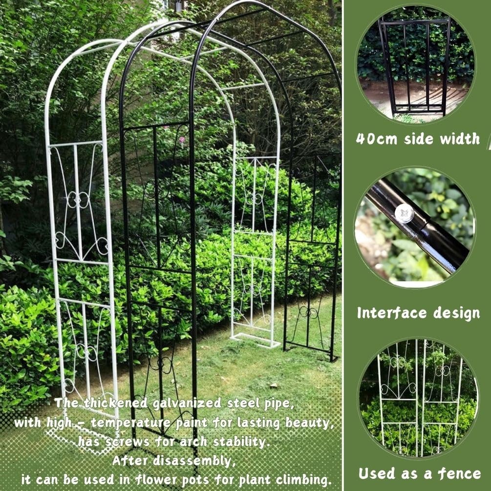 Łuk dla pnączy, kratka ogrodowa, altana ślubna na tło ceremonii, wysoki metalowy łuk o wysokości 2,4 m/2,5 m z pnączami róż (kremowy, 2,4 m x 2,5 m)
