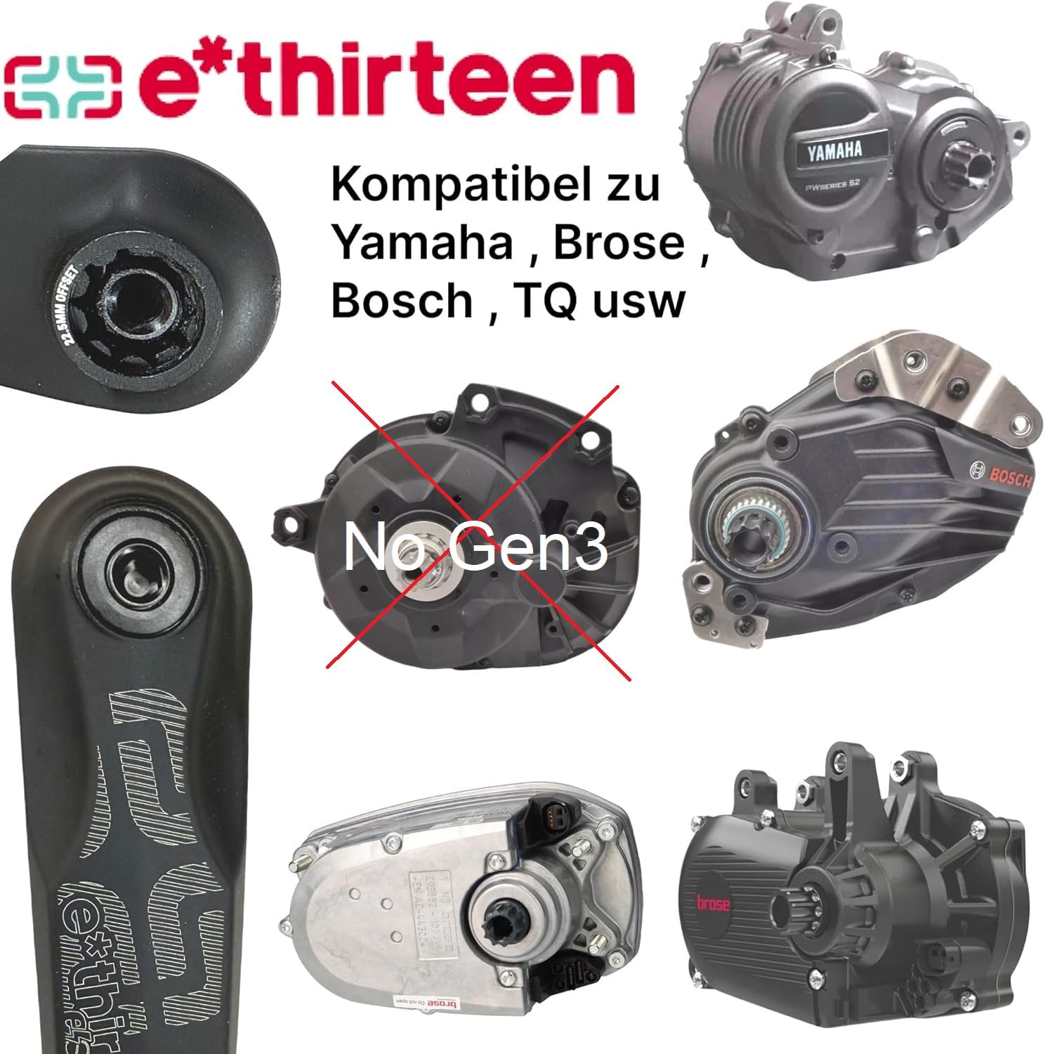 F26 MTB Ebike Ersatz ethirteen Kurbelarme 170mm Kompatiebel mit Motoren von Brose,Bosch Gen4, Gen5,px3 TQ,ZF Motoren