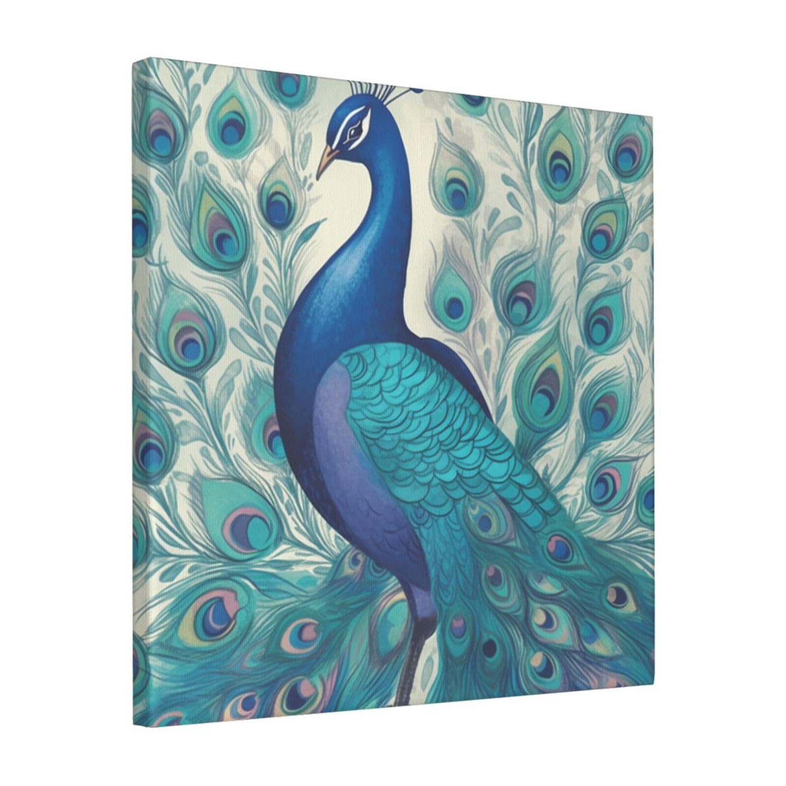 KLOPH Cute Peacock Canvas Wall Art for Living Room 16"x16" Modern Artwork Painting for Bathroom Hanging Canvas Prints Aesthetic Wallart for Bedroom Kitchen Office Wall Decor