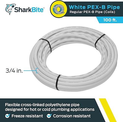 Miniatura 2 de SharkBite - Tubería de agua flexible PEX blanca de 34 pulgadas x 100 pies para fontanería, PEX-B, U870W100