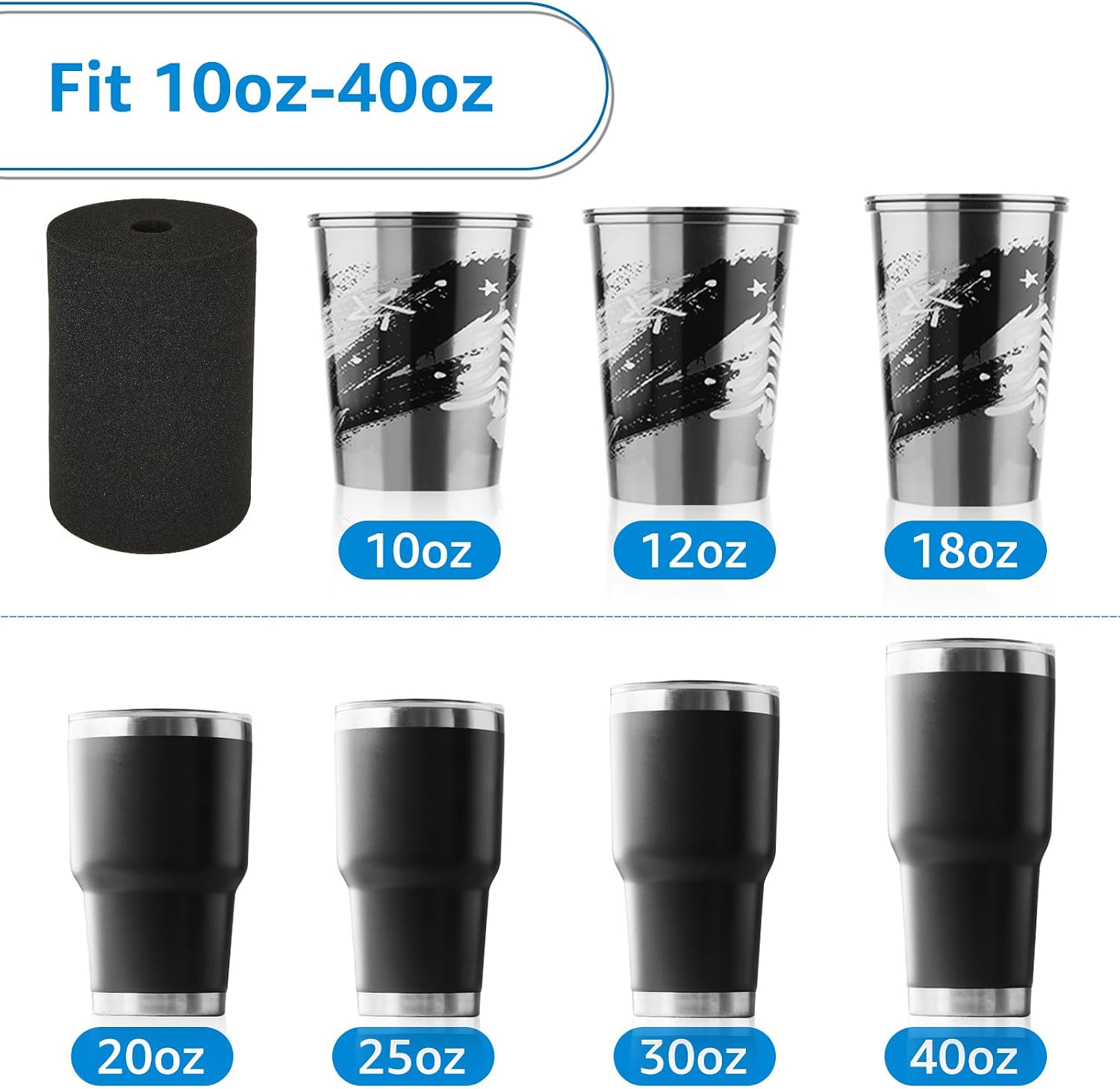 LANIAKEA Cup Turner Foam, 12PCS Cup Turner Foam Inserts Fit 10oz-40oz Tumbler Crafting, Black Tumbler Turner Inserts for 3/4 Inch PVC Pipe