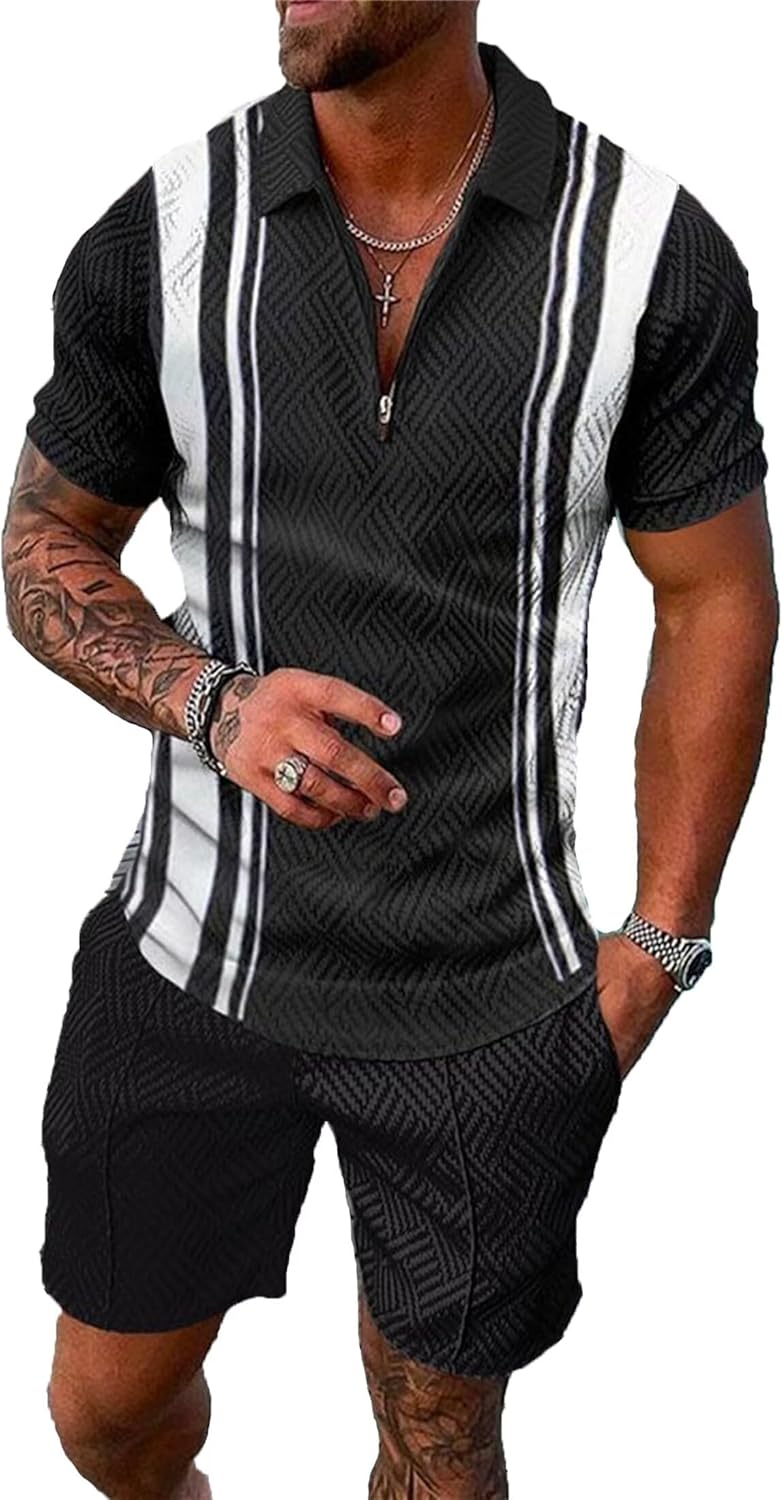 BIRW Men‘s Track Suits 2 Piece Summer Short Sets Outfits Fashion Polo Shirt Casual Short Sleeve and Shorts set