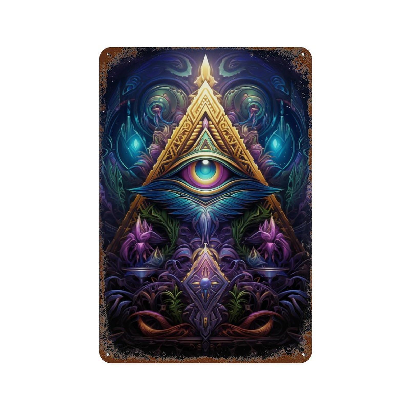 Rust Effect Enchanted Mystic Eye Artwork Rustic Tin Plaque 11.8"x7.9", Classic Wall Plaque for Shed, Workshop And Garage Wall Decor