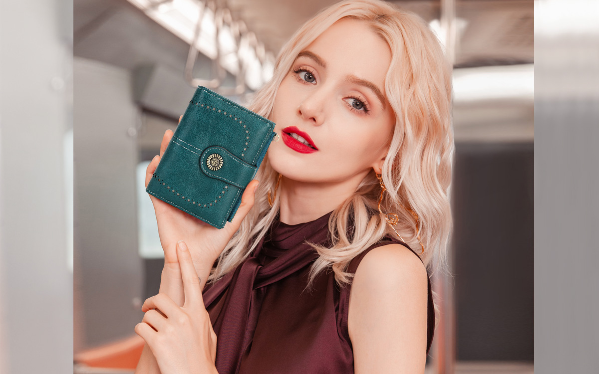 FORRICA Portefeuille Femme Petit RFID Cuir Vachette Bleu - Compact Blocage RFID, 6 Cartes + Poche Monnaie, Ultra Léger