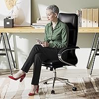 Vista 2 de COSTWAY Silla de oficina ergonómica de cuero, silla ejecutiva de computadora con respaldo alto con altura ajustable y función de balanceo, soporte