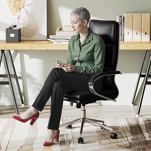 Miniatura 2 de COSTWAY Silla de oficina ergonómica de cuero, silla ejecutiva de computadora con respaldo alto con altura ajustable y función de balanceo, soporte