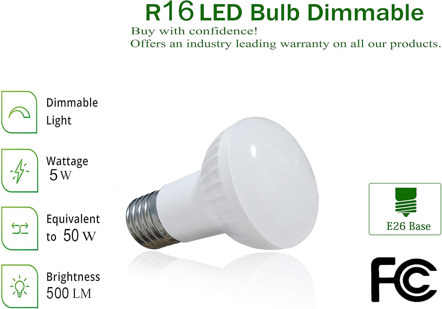 5W R16 LED Mini-Reflective Flood Light Bulb (40W Incandescent Light Equivalent),E26 Base Indoor Lighting,(5000K) Daylight White,120°Beam Angle BR16 LED Foold Light Bulbs,UL Listed (4 Pack)