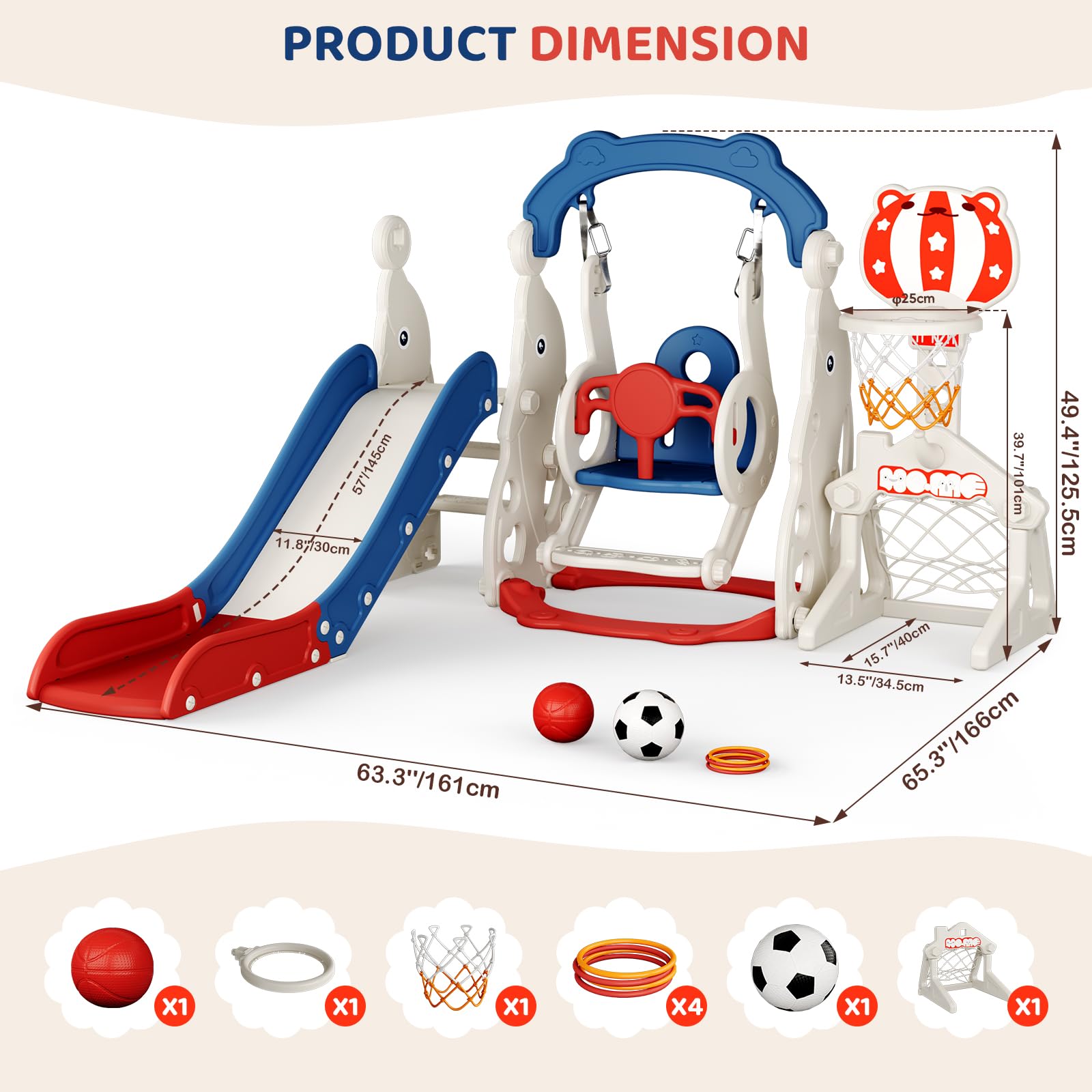 Slide per bambini ispessiti e allargati, scivolo per bambini piccoli indipendente con canestro da basket, attrezzatura per parco giochi con scivolo, scivoli all'aperto (blu rosso-6 in 1)