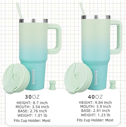 Miniatura 4 de BJPKPK Vaso aislado de 40 onzas con tapa y popote de acero inoxidable con asa, para mujeres y hombres, color menta