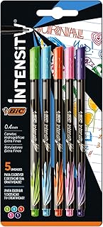 Caneta Hidrográfica BIC Intensity, 5 Cores Vivas, Ponta Ultra Fina de 0.4mm, 971108, Precisão no Traço