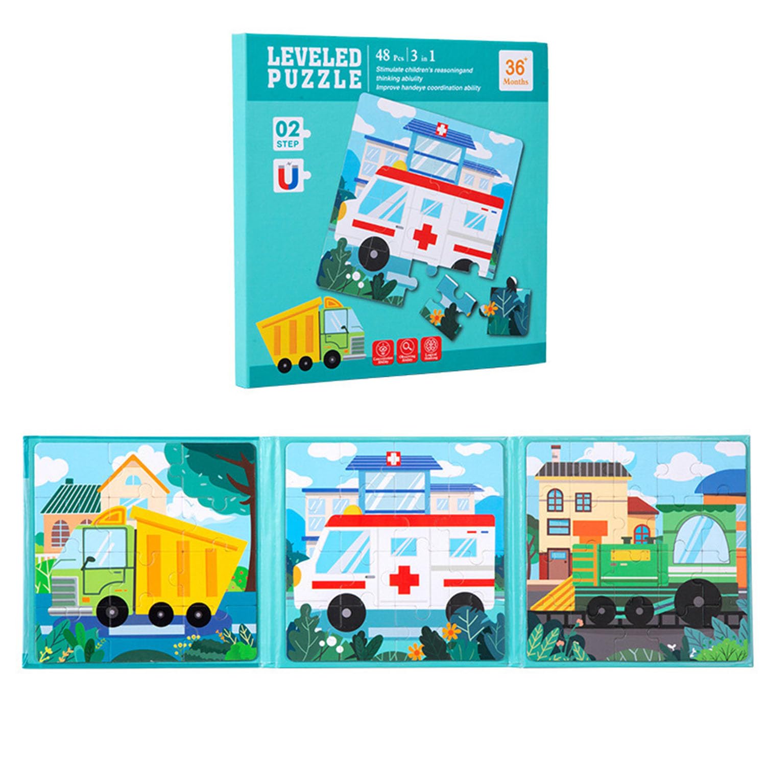 Magnetic Jigsaw Puzzles for Toddlers 48 Pcs Educational Travel Toys Car Plane Activities for Kids 12-16-20 pieces Learning Magnet Puzzles Gift for Kids 3-5 (Frist order