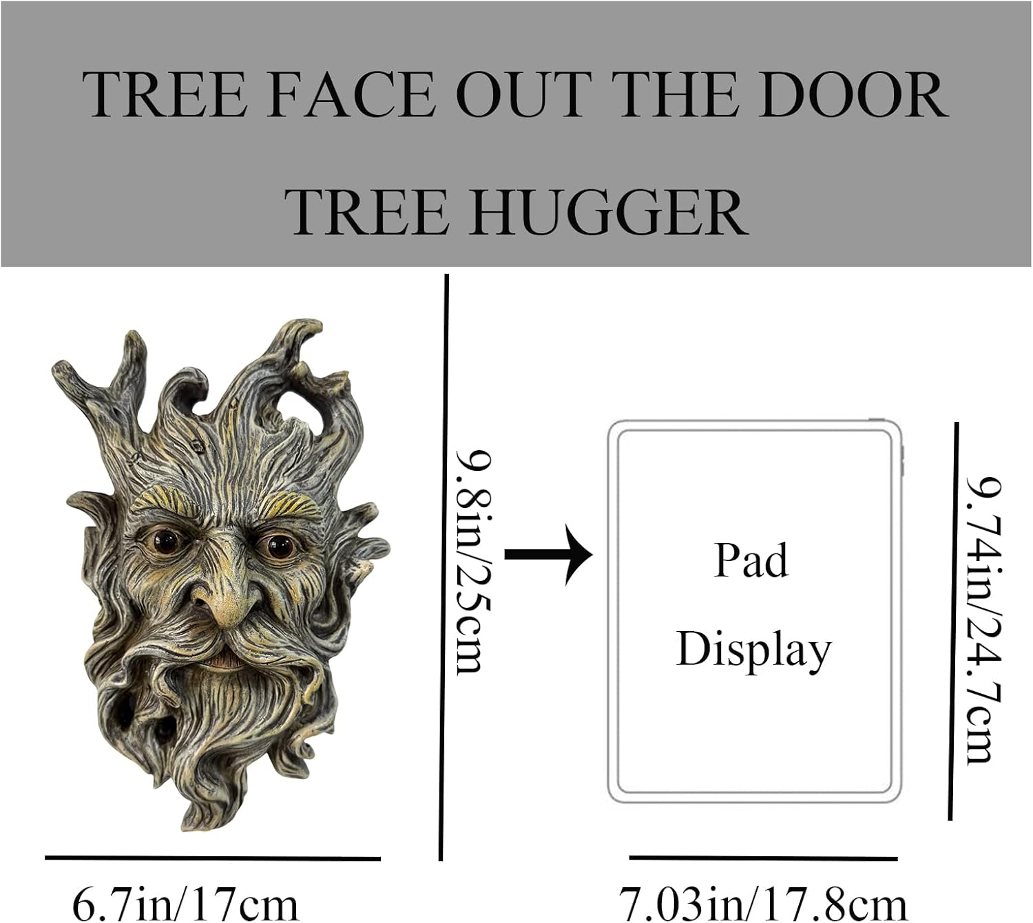 Tree Face Garden Statues Outdoor Decoration Clearance, Whimsical Old Man Face for Tree Hugger Sculpture, Wallmount Statue Fairy Art with Beard, Yard Fence Hanging Decor, 6.9" x 2.8" x 9.8"