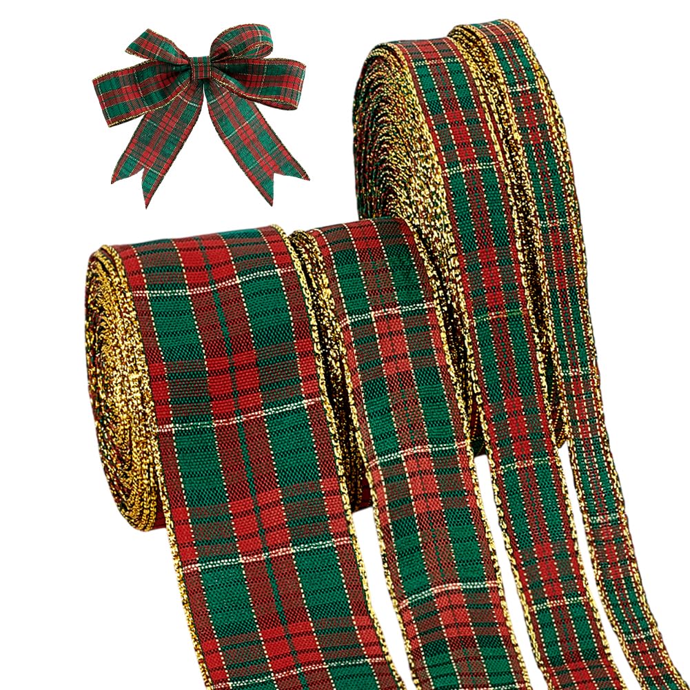 Ruban de Noël à carreaux rouge vert pour loisirs créatifs et fabrication de nœuds
