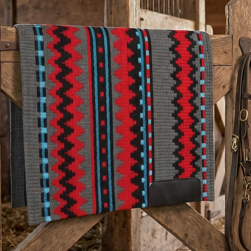 Western Show Saddle Pad/Blanket for Horses - Handmade Wool Saddle Blanket with New Zealand Design, Thick, Durable & Comfortable for Horse Riding (34” L x 38” W x 1) M52
