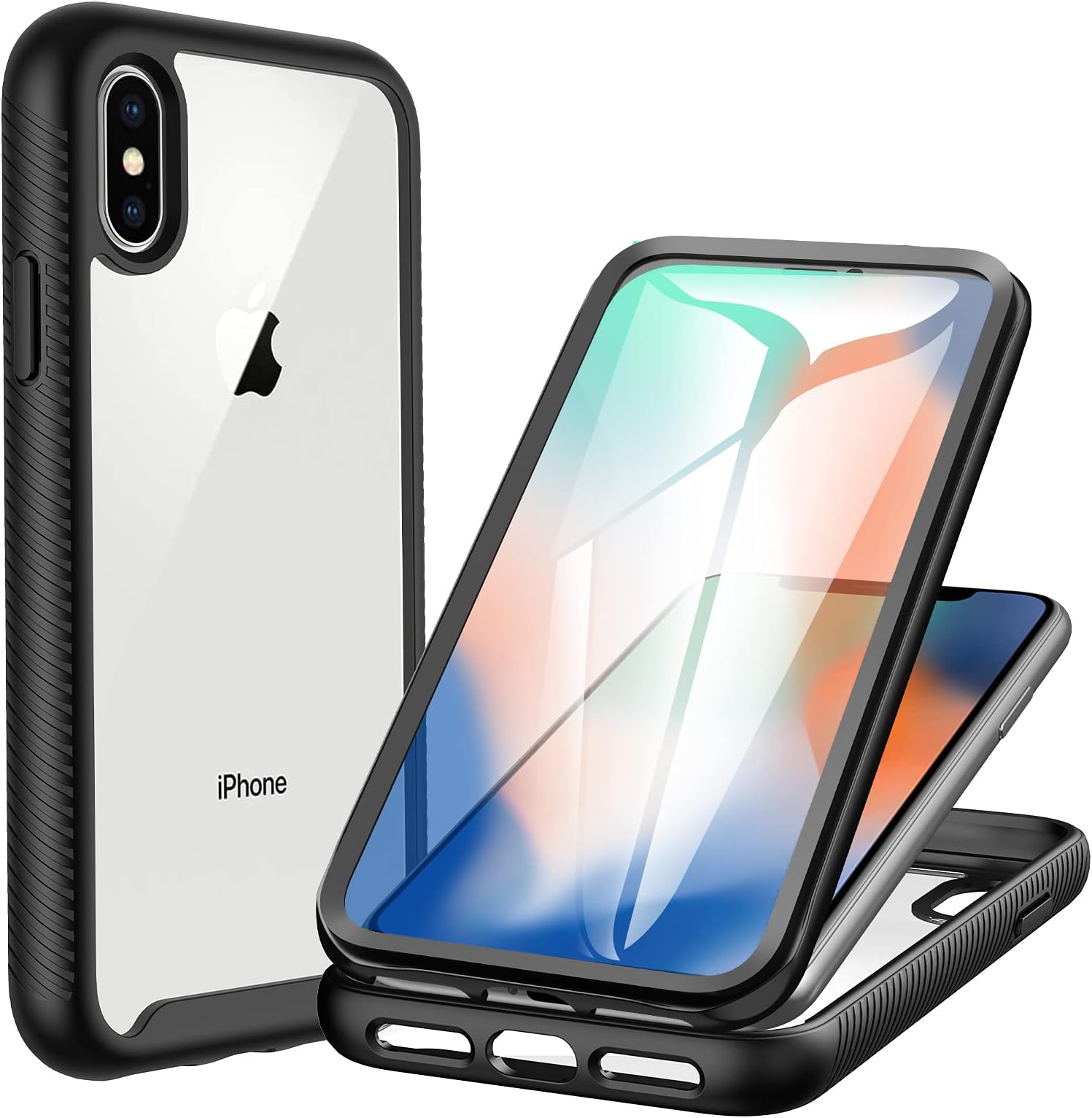 Compatible with iPhone X/XS Case, with Built-in Screen Protector Military Grade Protection Shockproof Clear Cover 360° Full Body Protective Case for iPhone X/XS 5.8 inch -Black