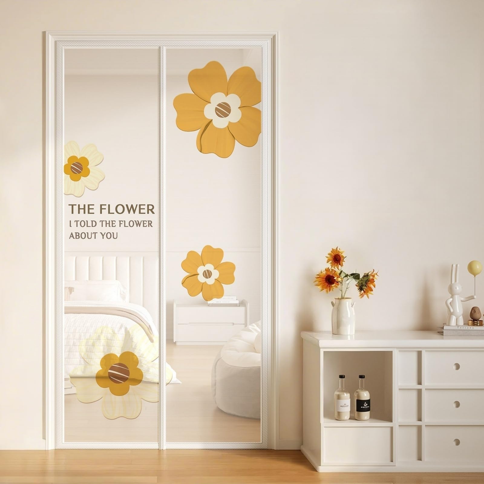 Hiseng Mosquitera Puerta Magnética, Malla de Tejido Fino, Mosquitera para Puerta con Imanes Potentes, Instalación Sin Taladro, Malla Transpirable y Antidesgarro (floral marrón,100x210cm)