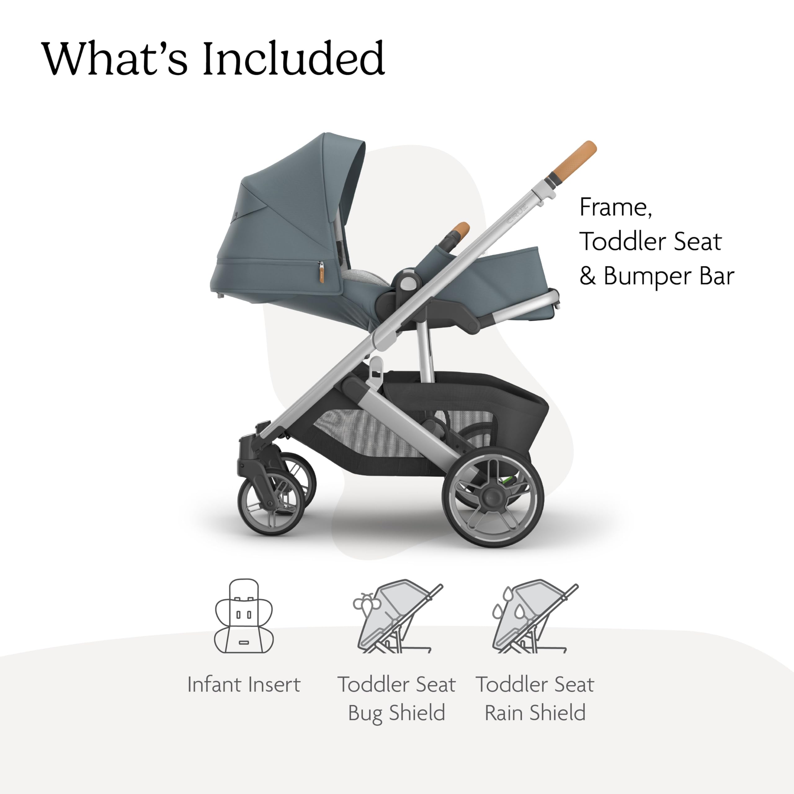 UPPAbaby Cruz V3 Stroller - from Birth + Car Seat Compatible - Full-Size, Reversible Seat - Infant Insert, Bug and Rain Shields Included - Callum (Stone Blue/Silver Frame/Sand Leather)