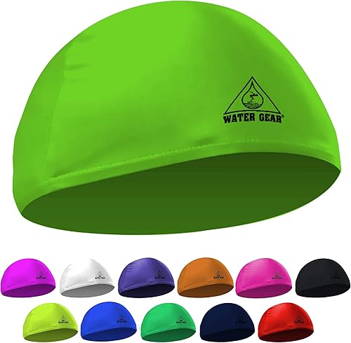 Vista 38 de Water Gear Synthetic Fiber Swim Cap - Comfortable and Durable Swimming Cap - Keeps Short or Long Hair Dry marino
