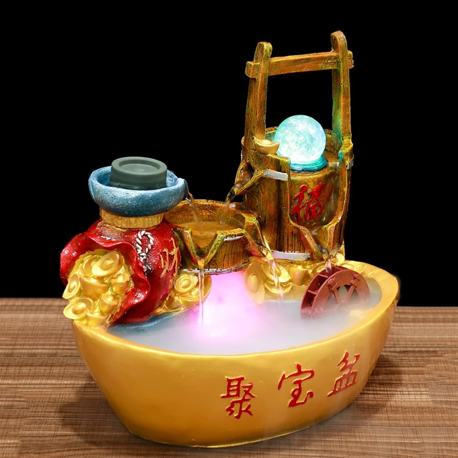 Tabletop Fountain Resin Tabletop Fountains Lucky Feng Shui Wheel Desktop Fountain Home Office Wealth Decoration Opening Housewarming Gift Desktop Fountain