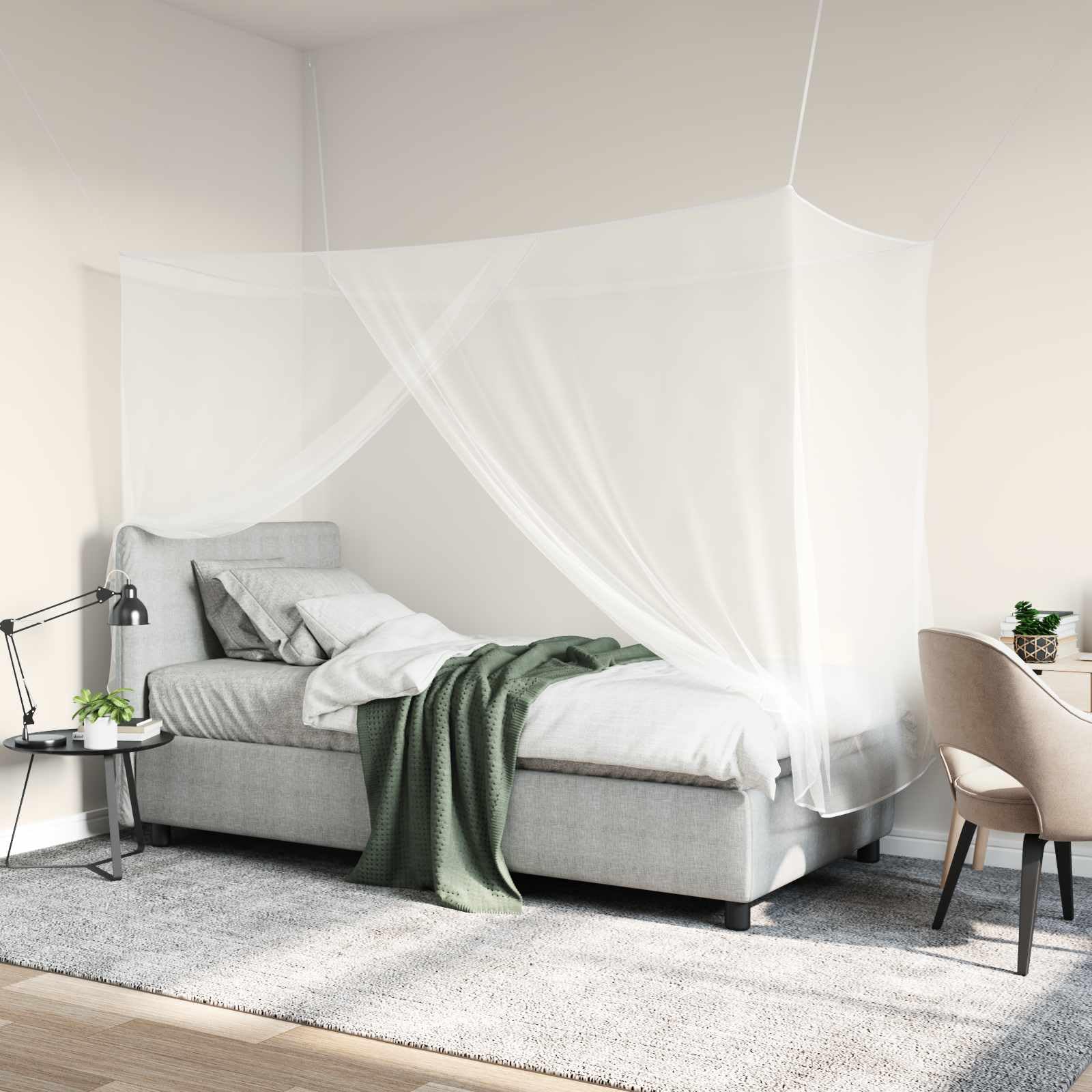 Moskito Netz für Bett 156 Maschen 3er Set Weiß Polyester, Fliegengitter Mückenschutz Bettnetz für Innenbereich, 220 x 100 x 150 cm mit genähter Öffnung