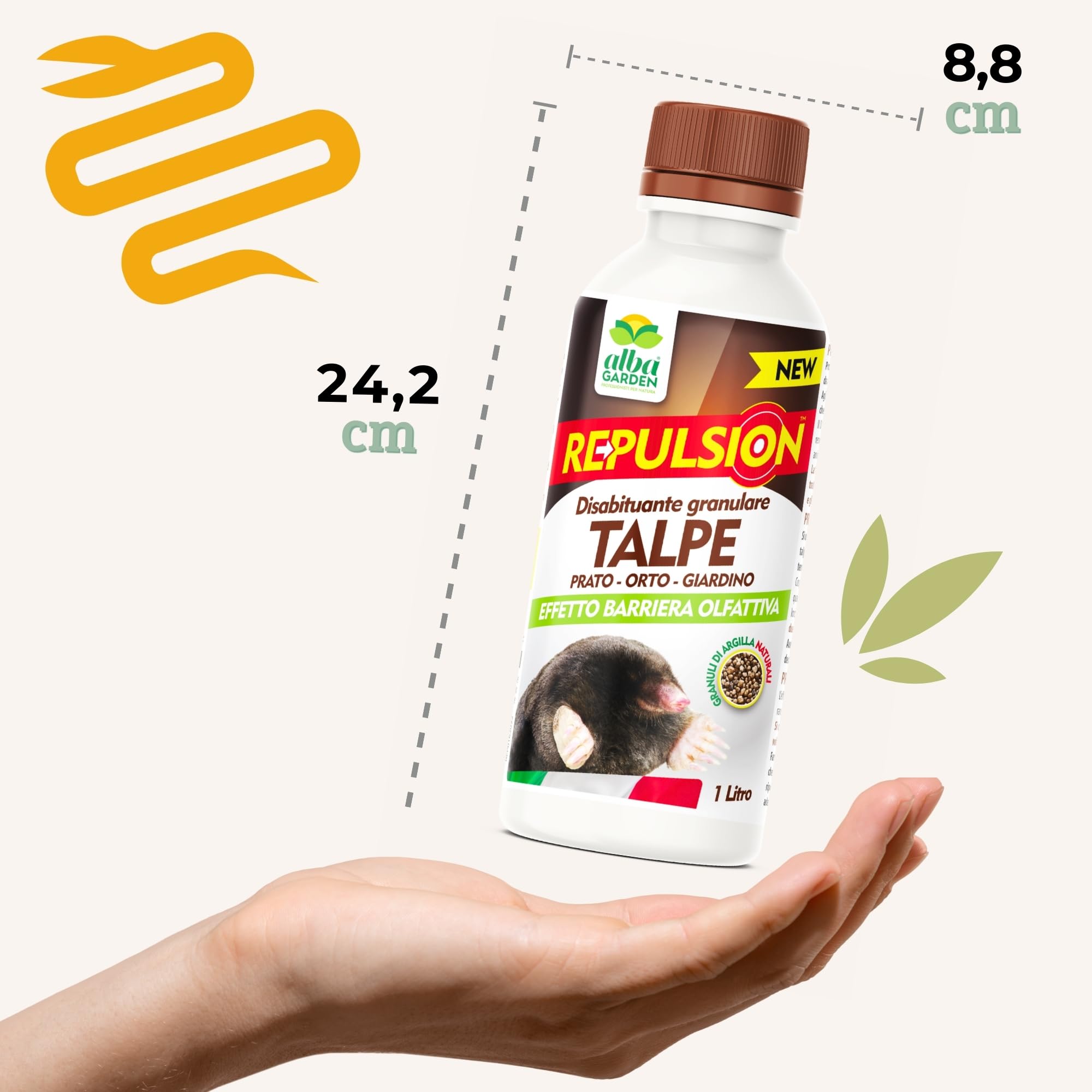 Albagarden - Repellente Talpe - Scaccia Talpe Vegetale Olfattivo per Allontanare da Orto E Giardino - No Trappola Antitalpa Granulare X 1 Litro