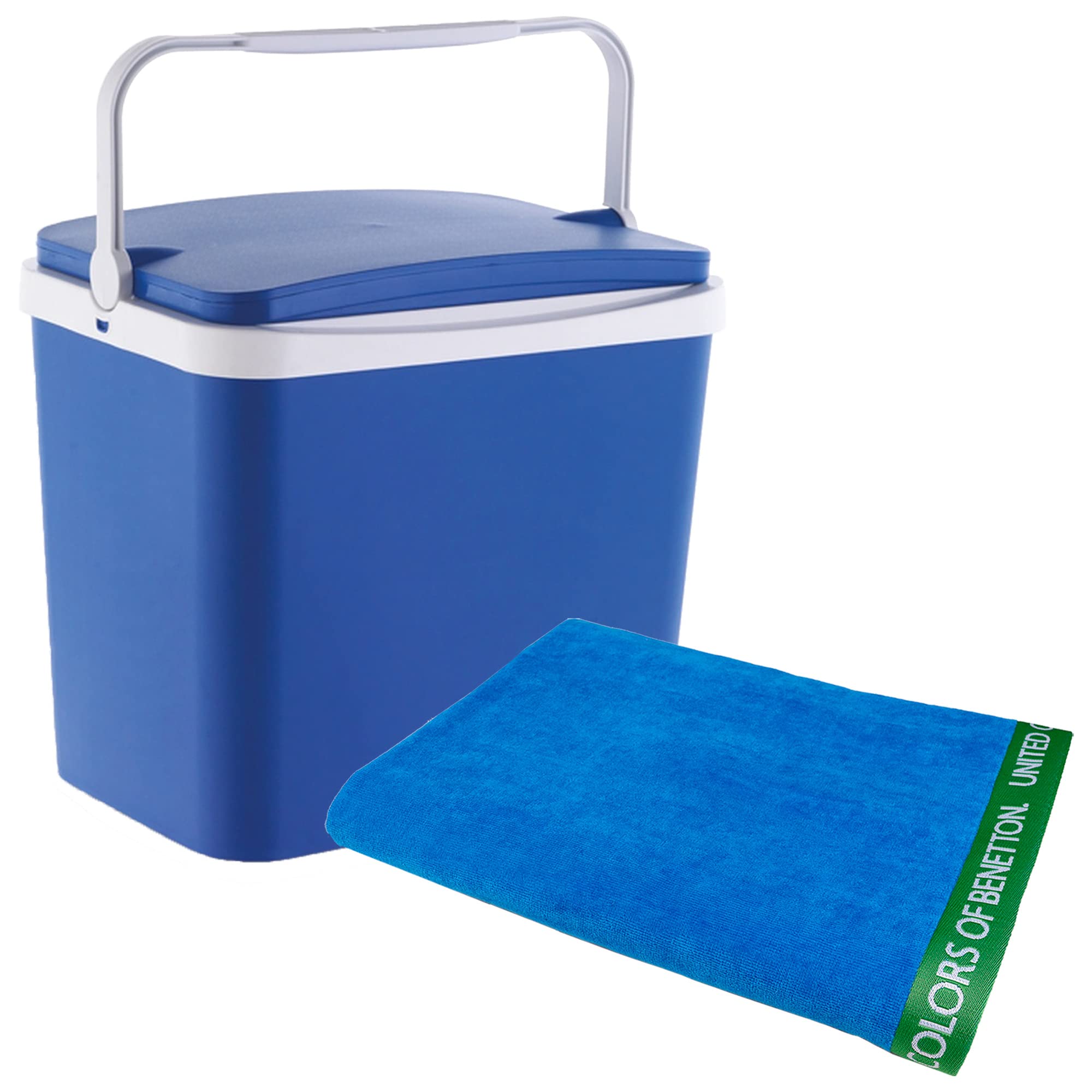 WELL HOME MOBILIARIO & DECORACIÓN Nevera 24 Litros + Toalla de Playa 90 x 160 cm 380 gsm Velour 100% Algodon Azul