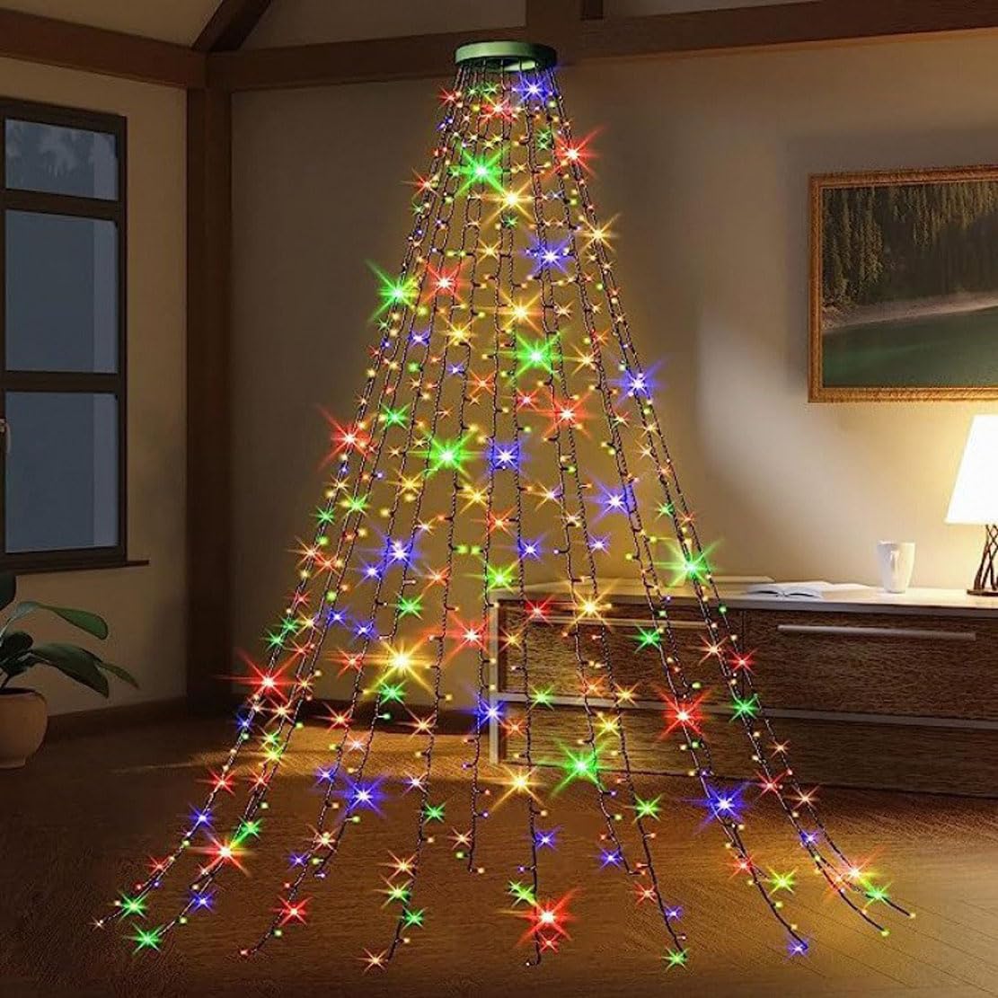 JHzood Christmas Tree Lights, 8 Modes Waterproof String Lights with Circular Ring Design, 200-400 LED USB Powered Decorative Lights for 4-12ft Trees, Warm White and Multicolor (Colorful, 3M)