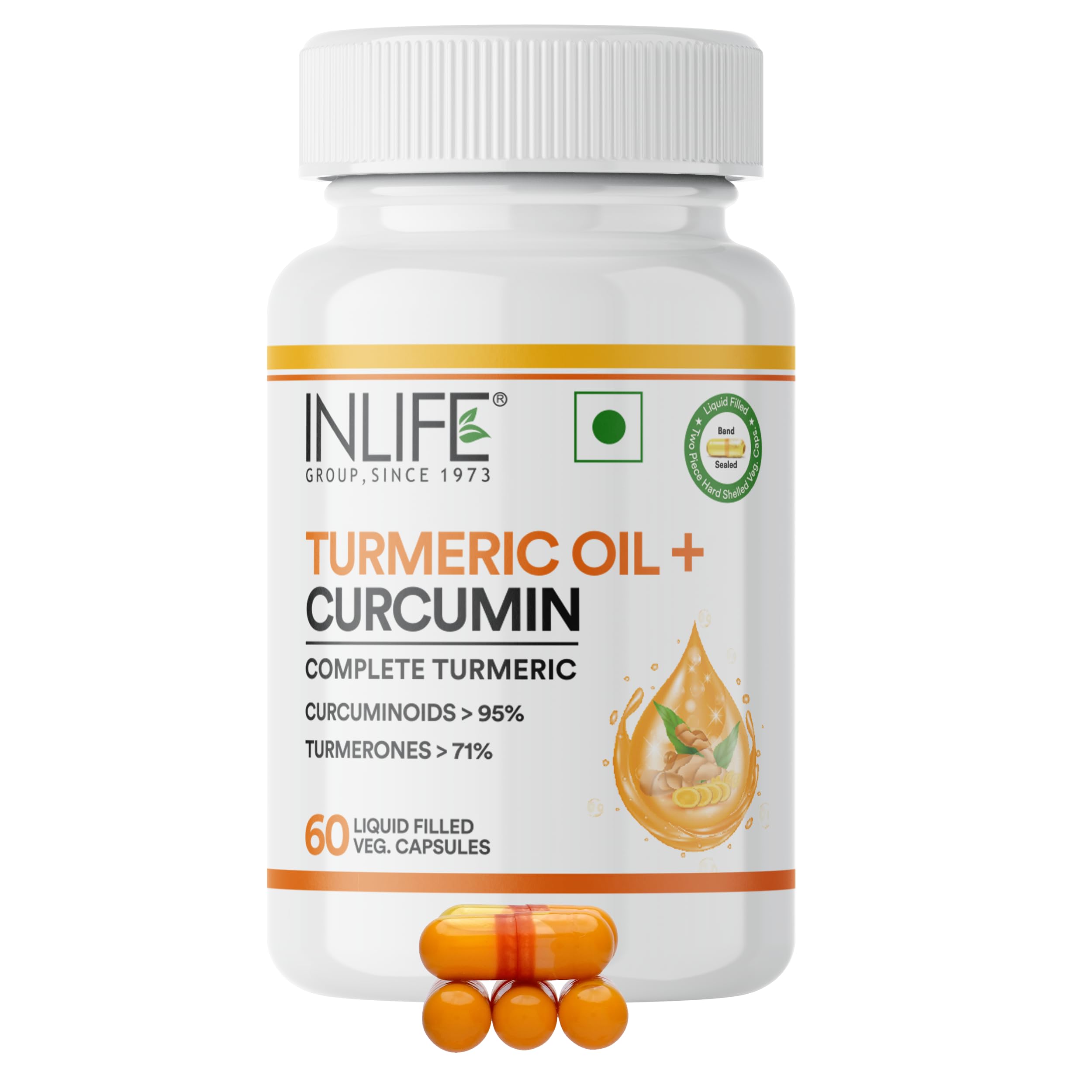 INLIFE Curcumin Capsules with Turmeric Oil | 71% Turmerones & 95% Curcuminoids | Supercritical CO₂ Extracted Oil Supplement | Immune Support & Joint Health – 60 Liquid Filled Vegetarian Capsules-picture-16