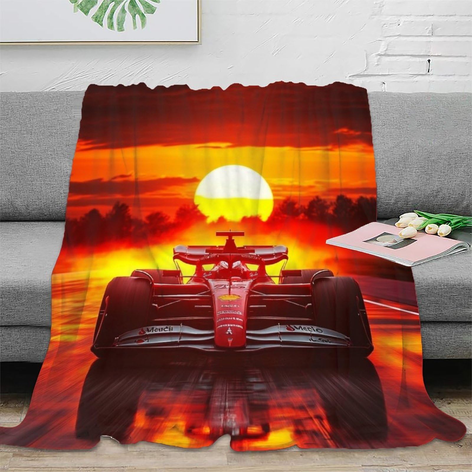 LILIlaobiao All Seasons Ferrarii Racing Throw Blanket for Couch & Bed - 3D Jacquard Decorative The Setting Sun Formulaone Blankets, Soft & Cozy Warm Plush Fluffy Fleece Blanket 80x90inch(200x230cm)