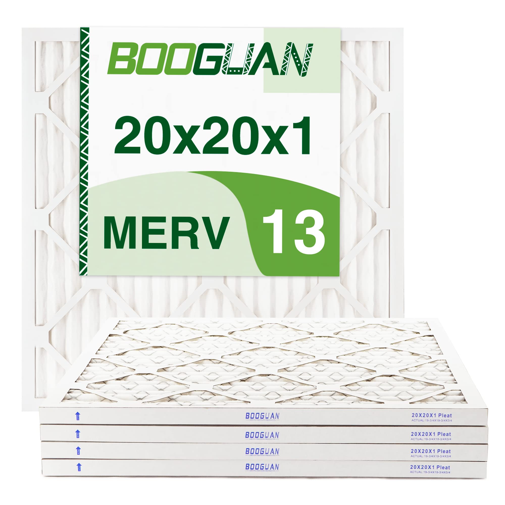BOOGUAN Filters 20x20x1 MERV 13 Air Filters Pleated HVAC HC Furnace Filters 4 Packs