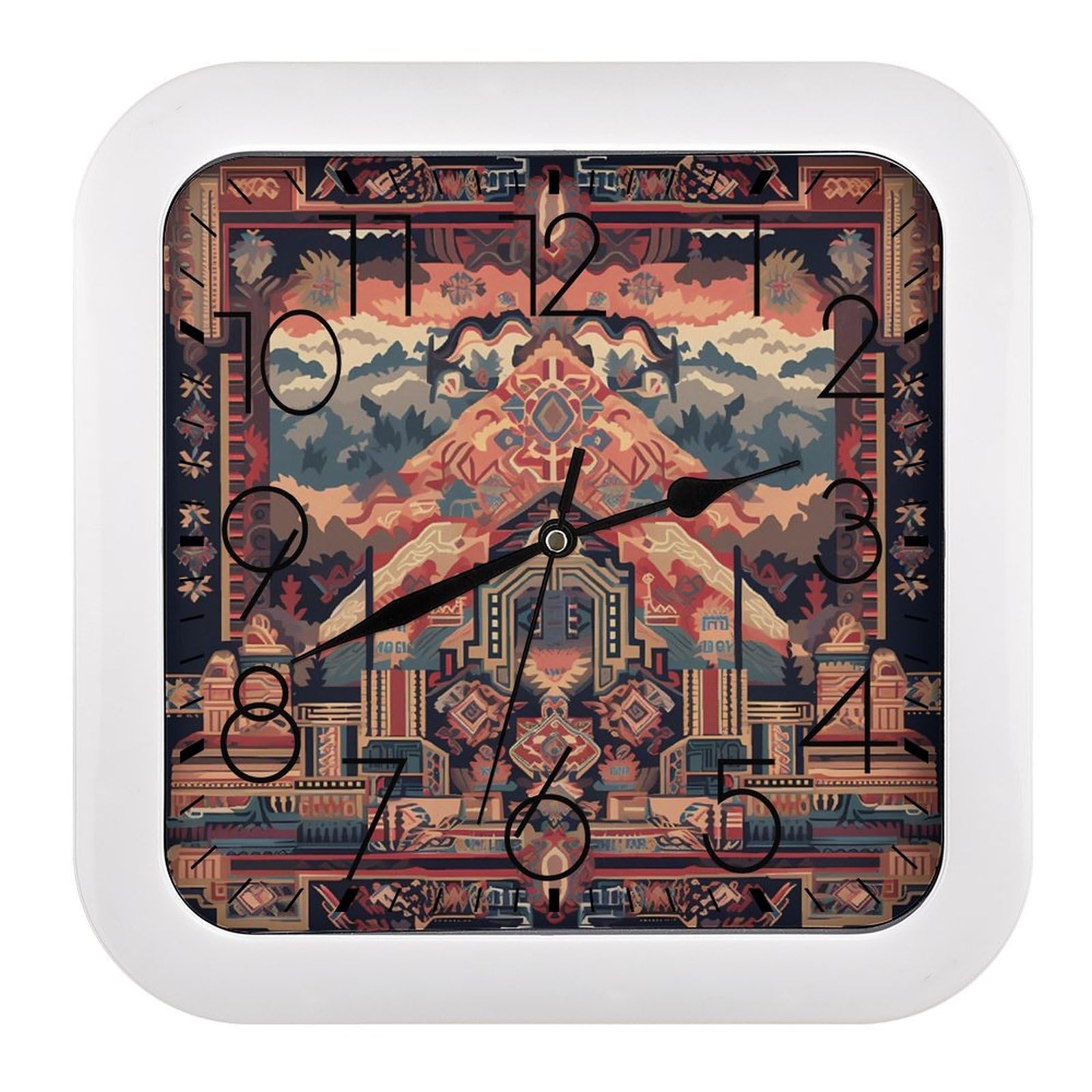 NTVOWPZO 10 Inch Wall Clock Traditional Tribal Patterns Battery Operated Wall Clocks Silent Non-Ticking Square Wall Clock for Living Room Kitchen Home Office Wall Decorative Clocks