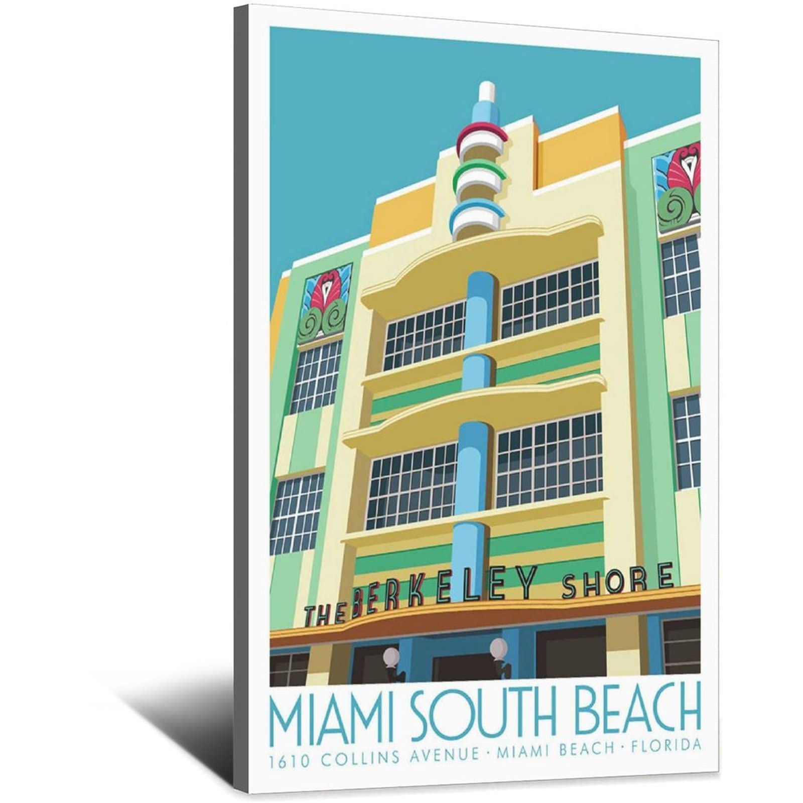 Uejd Frame-Style Berkeley Shore Miami Florida Vintage Travel Poster Decorative Posters Modern Bedroom Canvas Art Poster Picture Painting Posters Wall Decor Art Gift