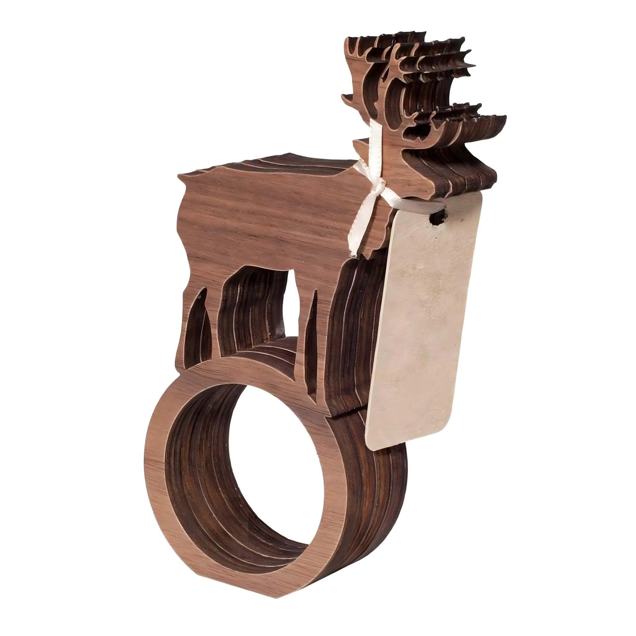 Servilletero de madera con forma de ciervo, 4 unidades, 10 cm, madera natural de Val Gardena, figura para belén