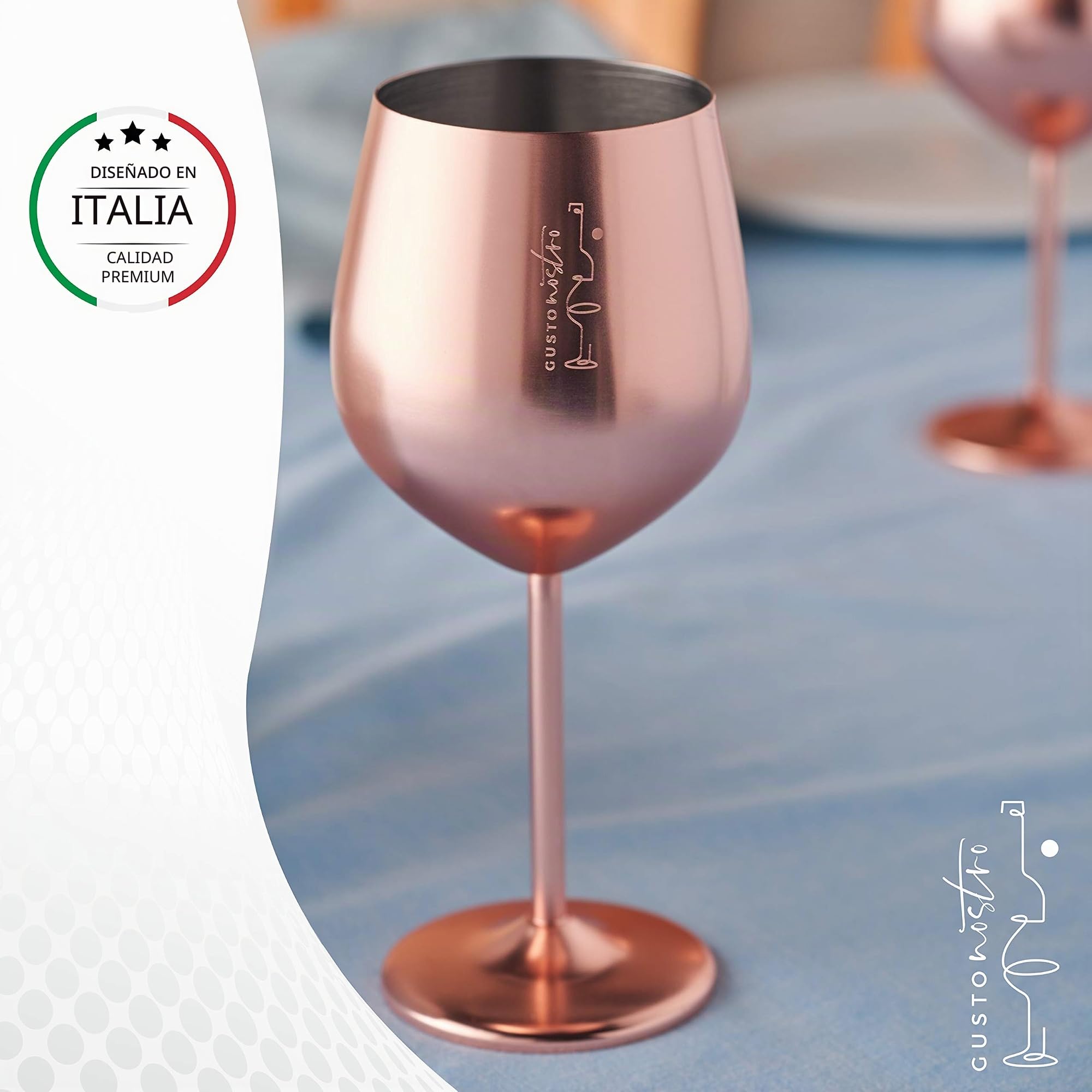 Gusto Nostro Copa de Vino de Acero Inoxidable - 530 ml (18 oz) - Copas de Vino Irrompibles de Oro Rosa para Viajes, Camping y Piscina - Copa de Vino de Metal Portátil Elegante, Única y Genial para