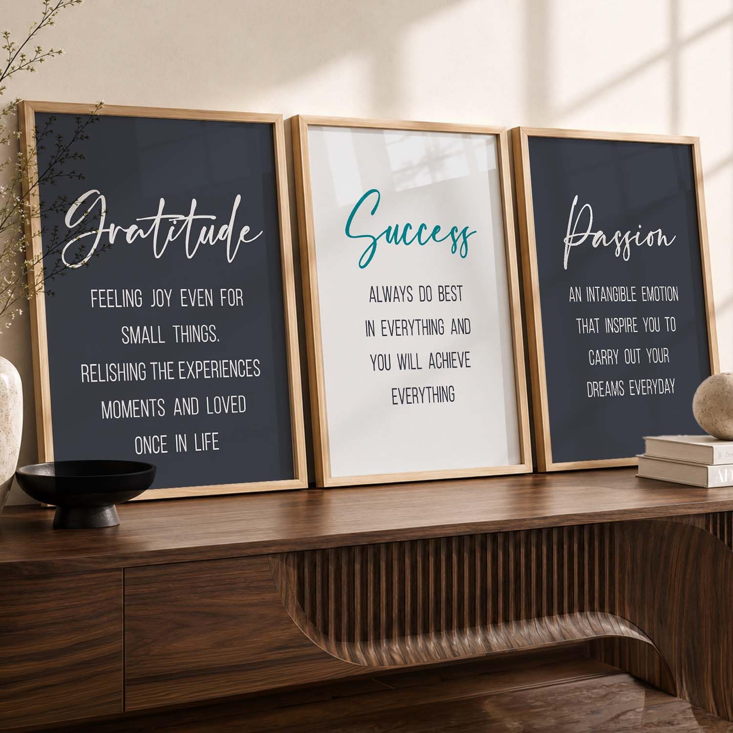 Bohemian Floral Wall Art Set - 3 Prints with Frame -14