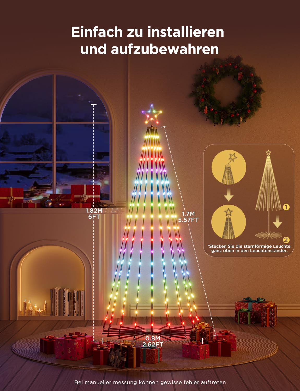 Govee Christmas Cone Tree Lights, 1,82m 316 LEDs RGBIC-Lichterkette mit Intelligenter App-Steuerung, 82+ Szenenmodi, IP67-Wasserdichte Weihnachtsbaum Kegelform für Halloween und Weihnachten, Schwarz | Intelligente App-Steuerung, 82+ Szenenmodi, IP67-Wasse