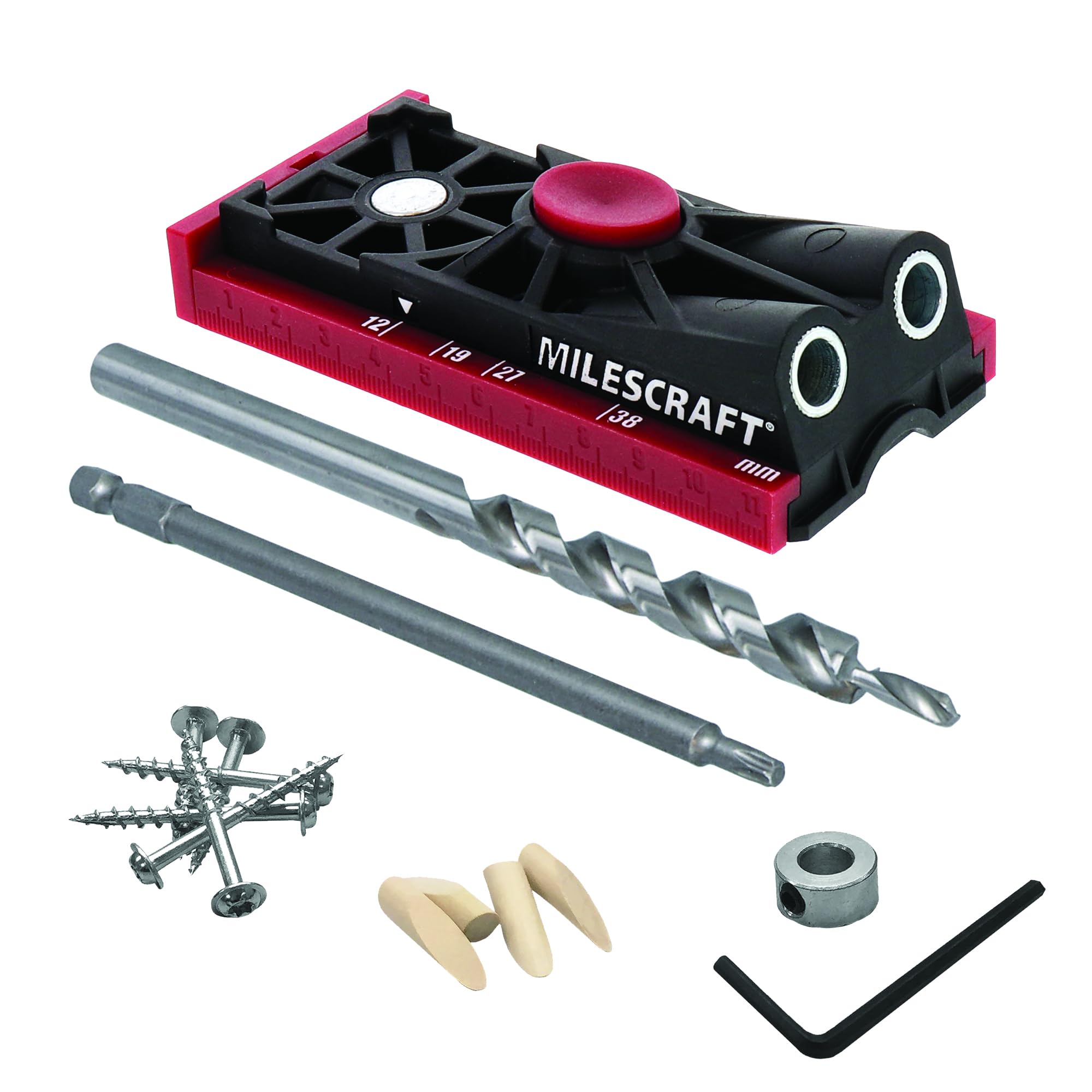 Milescraft 1331 Pocket Jig 200 ST – Sistema completo de agujero de bolsillo/pockethole Jig Kit, ayuda para taladrar uniones de madera, guía de perforación fácil de usar