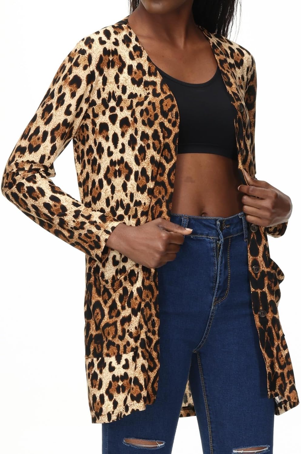 Women's Leopard Printed Cardigans Shirt Lightweight Button Down Cardigans Coat W Pockets(S-2XL) - Image 7