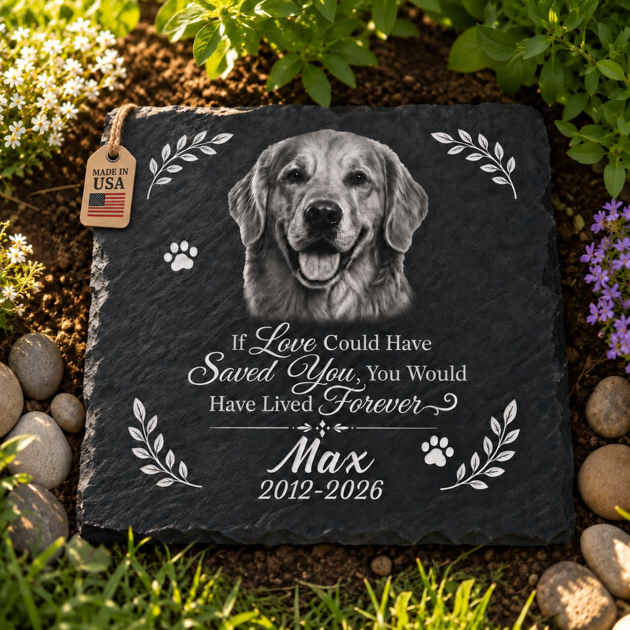 Bemaystar Personalized Dog Memorial Gifts for Loss of Dog, Personalized Pet Memorial Stone with Photo, Custom Cat Remembrance Plaque, Sympathy Gift, Made in USA,Square - Black White