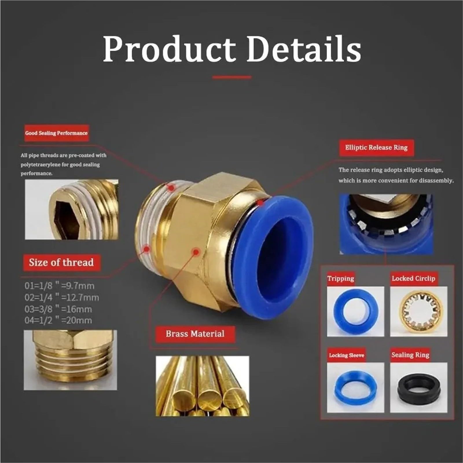 10/50PCS PC Pneumatico Connettore Rapido 4-12mm Raccordo Push In For 1/8 "1/4" 3/8 "1/2" BSPT Tubo E Tubo Dell'aria Filettati, Uso Industriale(PC8-01,50 PCS)