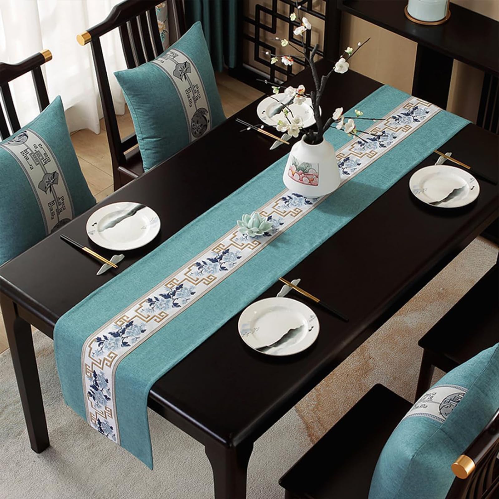 Beżowy lniany bieżnik na stół z makramy, 33 x 160 cm, idealny na imprezy świąteczne i do codziennego użytku