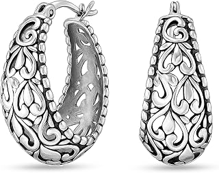 LeCalla 925 Sterling Silber filigrane Ohrringe für Frauen | Antik oxidiert Click-Top Ohrring Schmuck | Frauen kleine klobige filigrane Ohrring